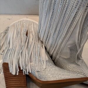 Jessica Simpson Cowboy Boots - White with silver rhinestones